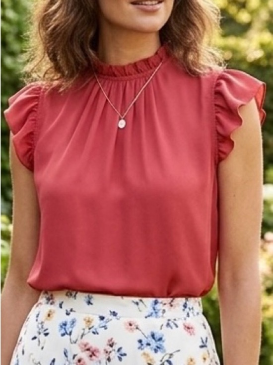 LOFT Tops - LOFT Coral Rust Ruffle Cap-Sleeve Blouse